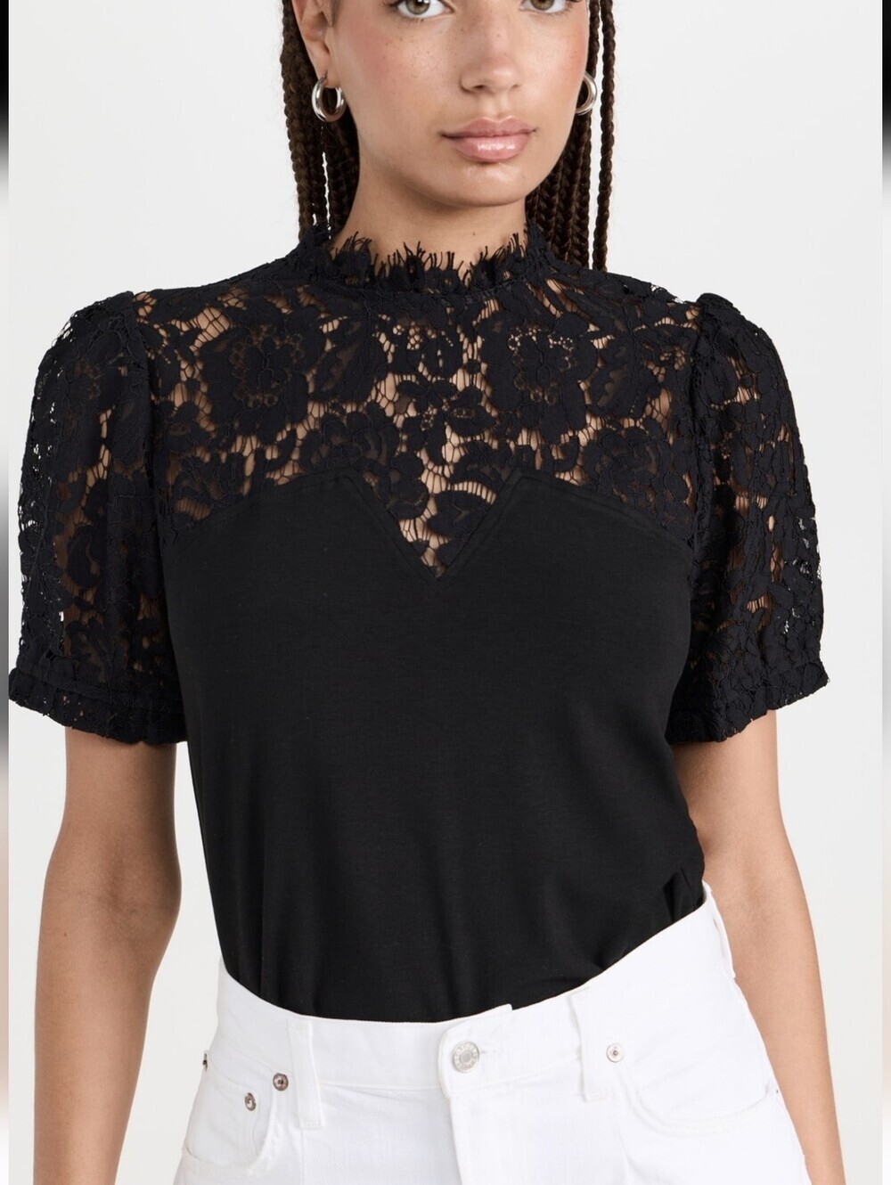 Generation Love NEW Romina Black Lace Combo Puff Sleeve Top Blouse SZ Large Chic